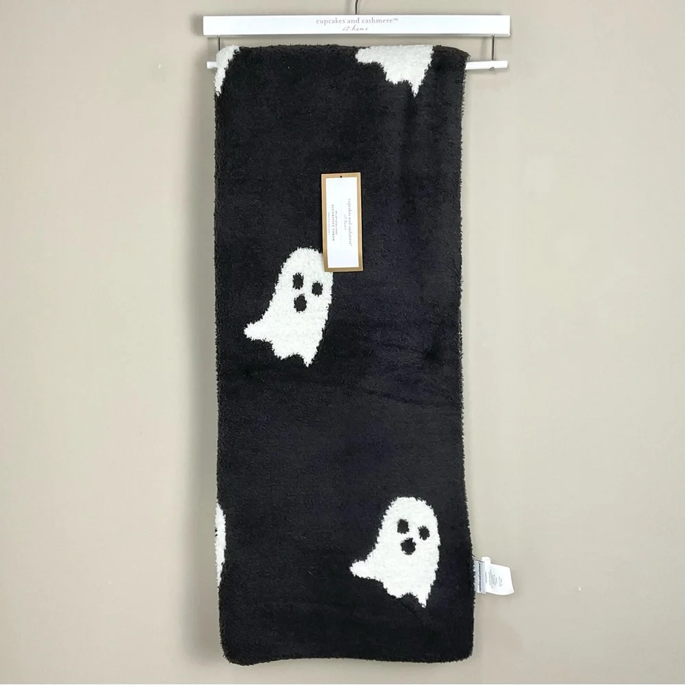 Cupcakes & Cashmere Ghost Blanket Grey & Off White Plush Halloween Throw